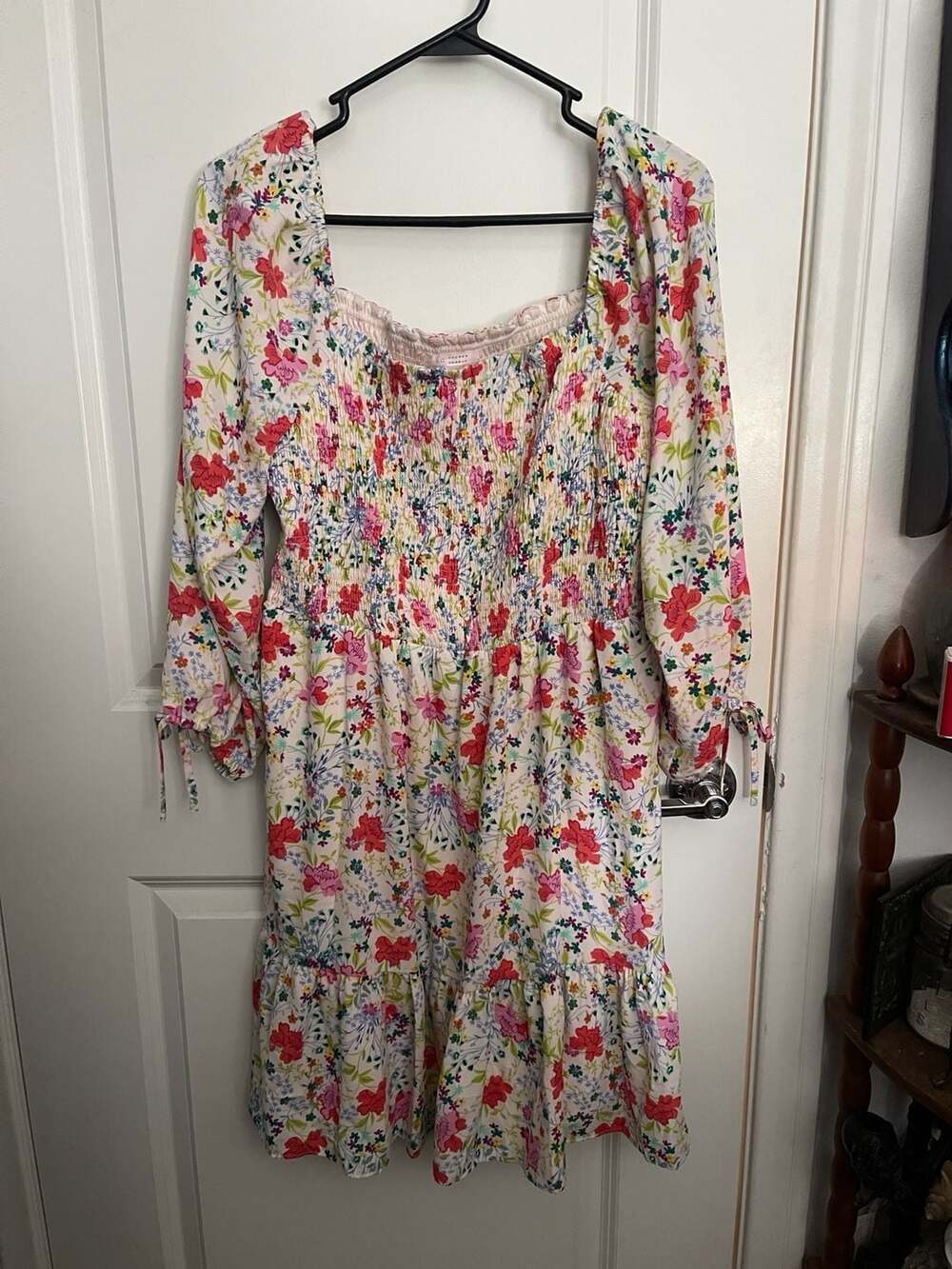 LC Lauren Conrad Floral Smocked Midi Dress With Tie Sleeve Details